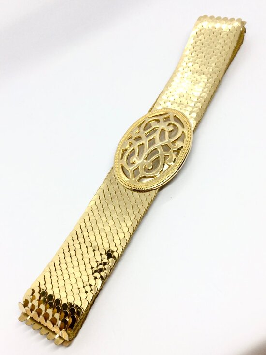 VINTAGE GOLD TONE Stretch Belt Day Lor Wide Scale Statement Disco Waist Cinch main image 5